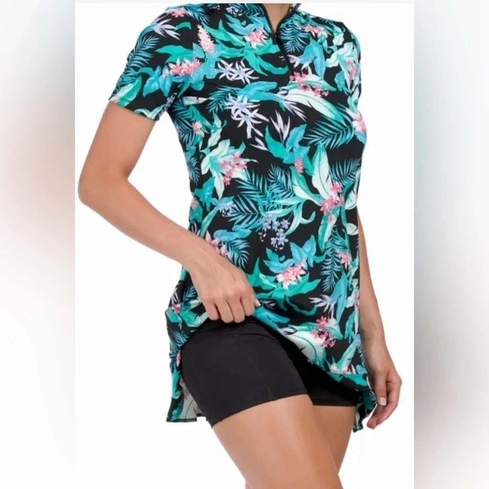 Tommy Bahama Golf Tennis Beach Dress Cover up Shorts Black Floral Medium New